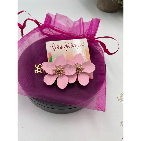 Lilly Pulitzer Oversized Pearl Orchid Conch Shell Pink Pierced Earrings New - Picture 3 of 4